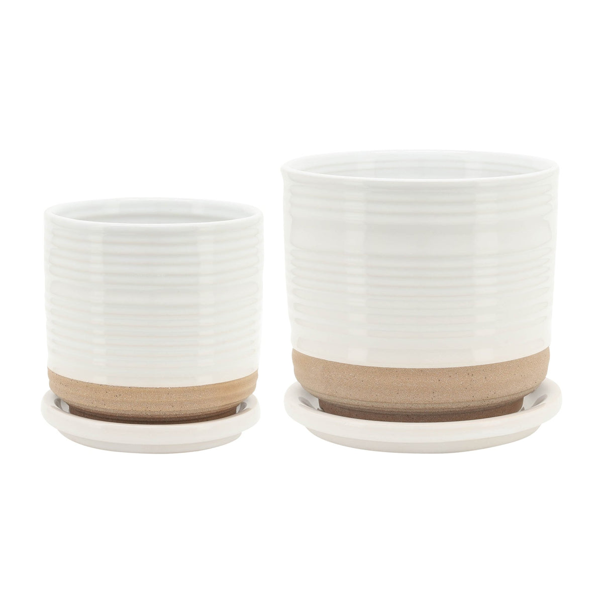 CER, S/2 5/6" PLANTER W/ SAUCER, WHITE Outdoor Planters| Sagebrook Home