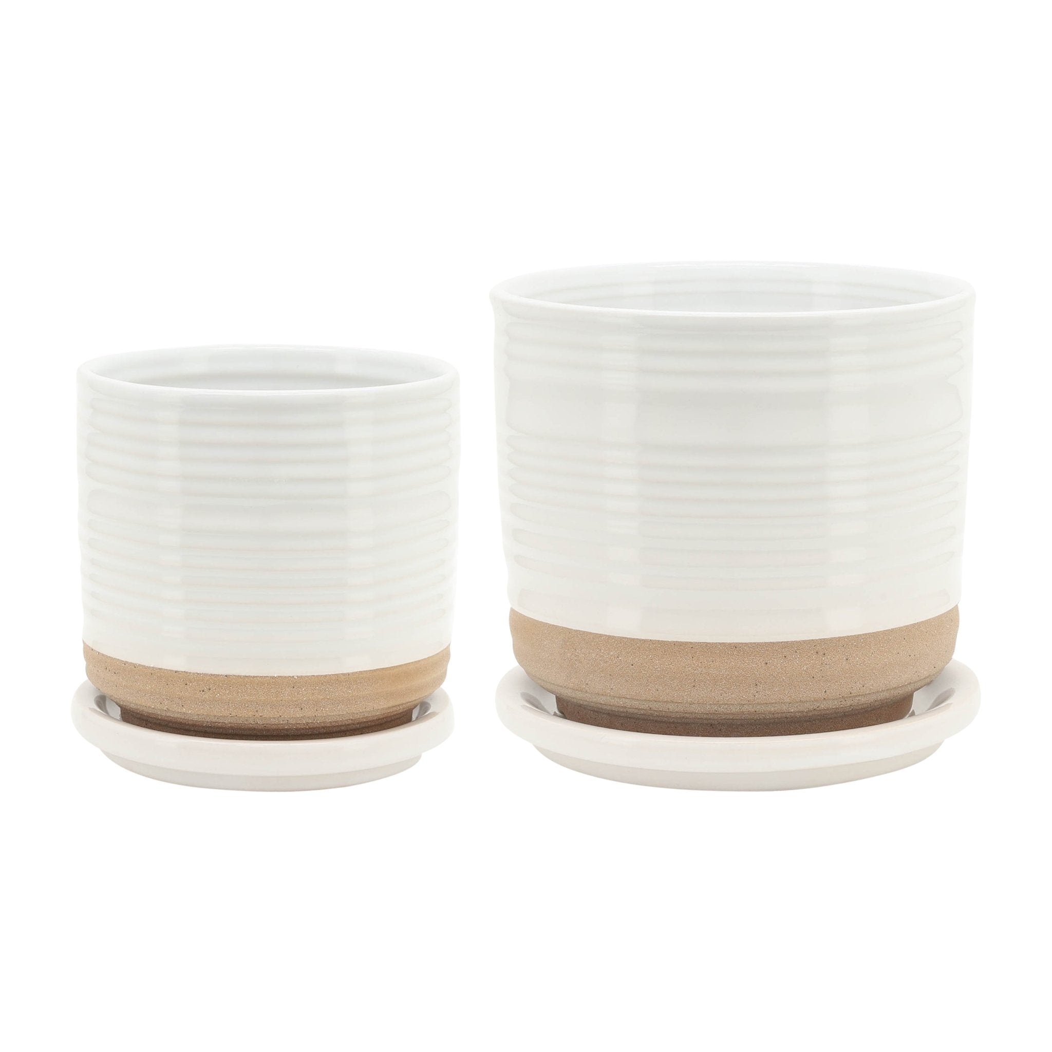 CER, S/2 5/6" PLANTER W/ SAUCER, WHITE Outdoor Planters| Sagebrook Home