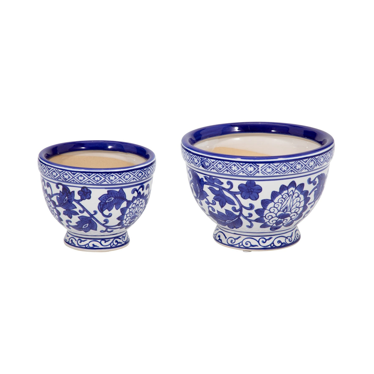 Cer, S/2 5/7" Bowl Chinoiserie Planters, Blue/wht Outdoor Planters| Sagebrook Home