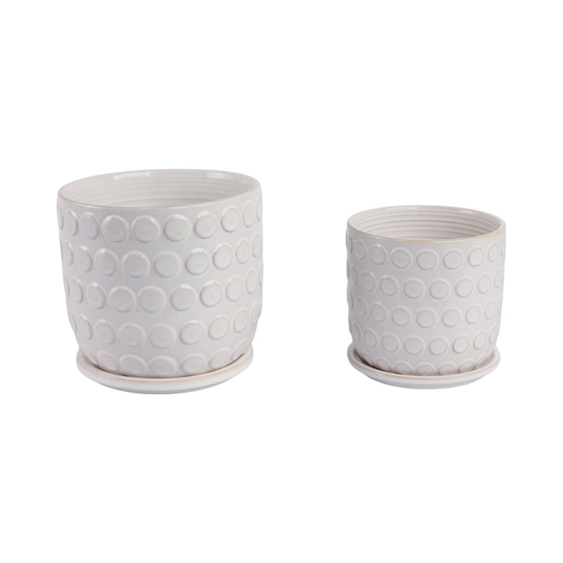 Cer, S/2 6/8" Bubbles Planter W/ Saucer, Beige - Al Rugaib Furniture