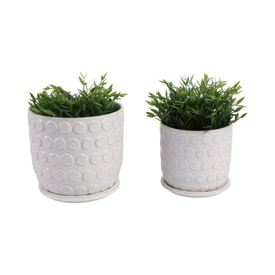 Cer, S/2 6/8" Bubbles Planter W/ Saucer, Beige - Al Rugaib Furniture