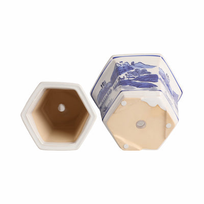 Cer, S/2 6/8" Chinoiserie Planters, Blue/white - Al Rugaib Furniture