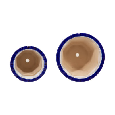 Cer, S/2 6/8" Chinoiserie Pot Planters, Blue/wht - Al Rugaib Furniture