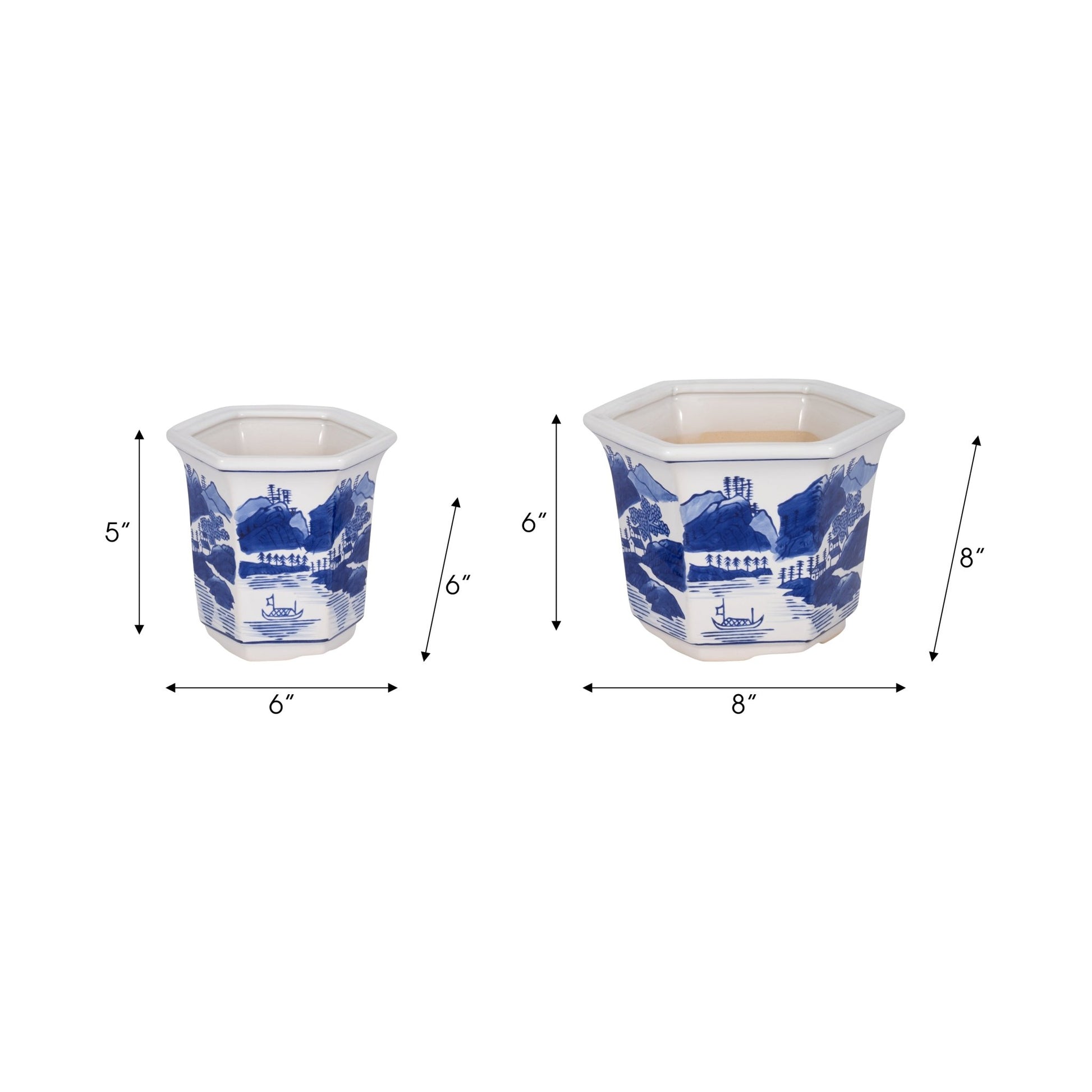 Cer, S/2 6/8" Fluted Chinoiserie Planters,blue/wht Outdoor Planters| Sagebrook Home