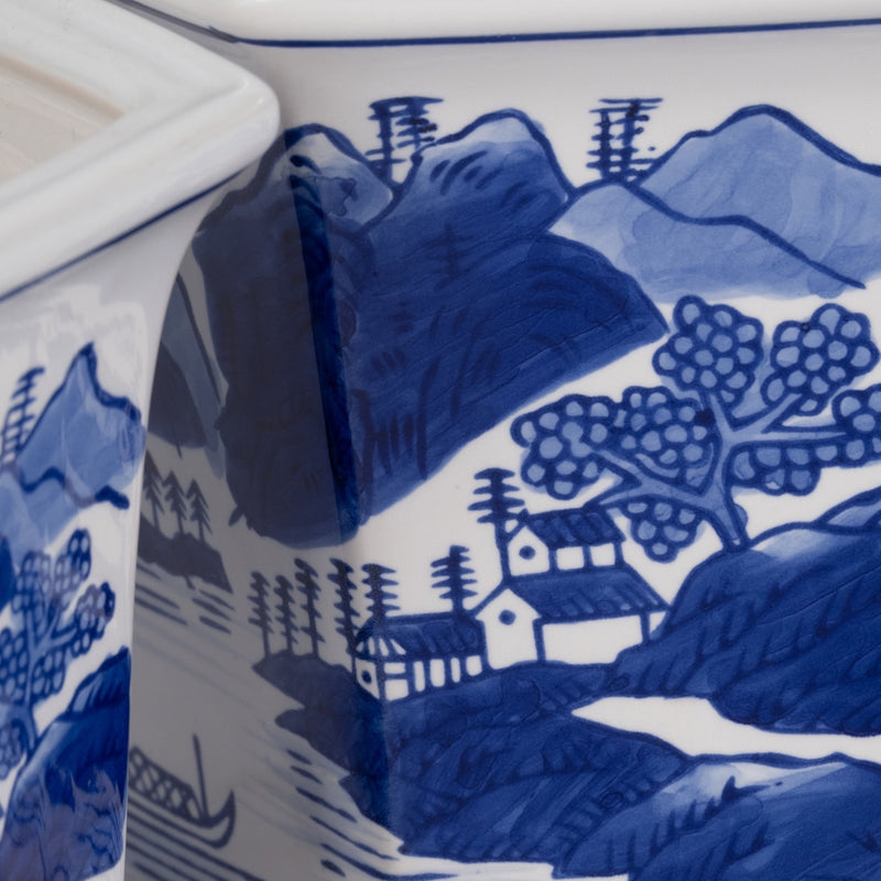 Cer, S/2 6/8" Fluted Chinoiserie Planters,blue/wht - Al Rugaib Furniture