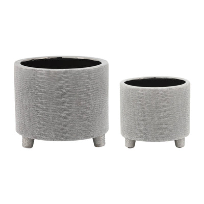 CER, S/2 6/8" FOOTED SCRATCHED PLANTERS, SILVER - Al Rugaib Furniture