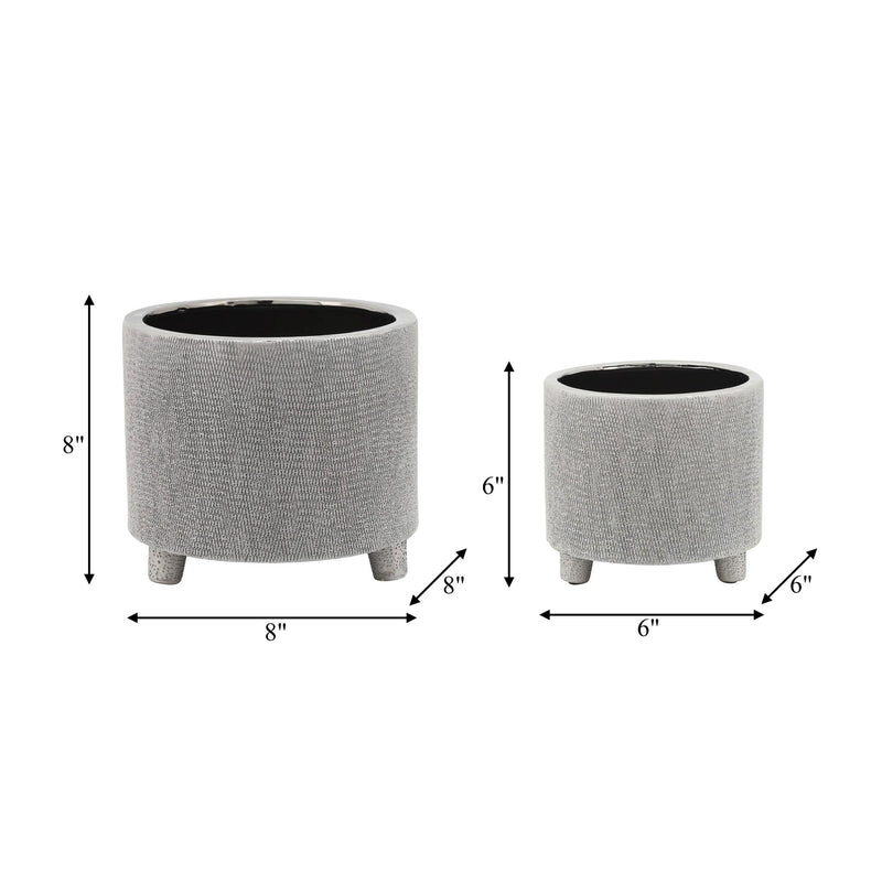 CER, S/2 6/8" FOOTED SCRATCHED PLANTERS, SILVER - Al Rugaib Furniture