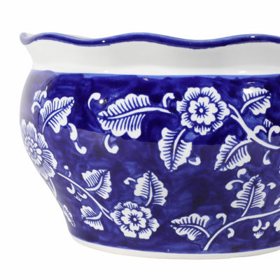 Cer, S/2 6/8" Round Chinoisere Planters, Blue/wht - Al Rugaib Furniture