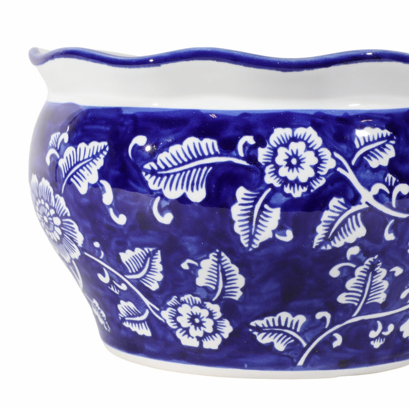 Cer, S/2 6/8" Round Chinoisere Planters, Blue/wht - Al Rugaib Furniture