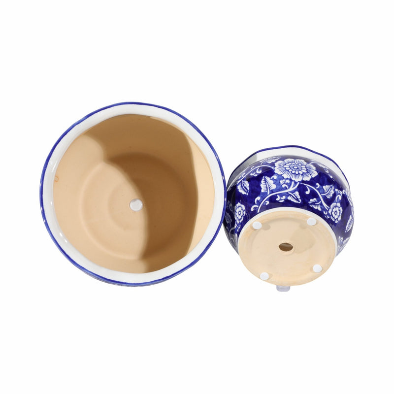 Cer, S/2 6/8" Round Chinoisere Planters, Blue/wht - Al Rugaib Furniture