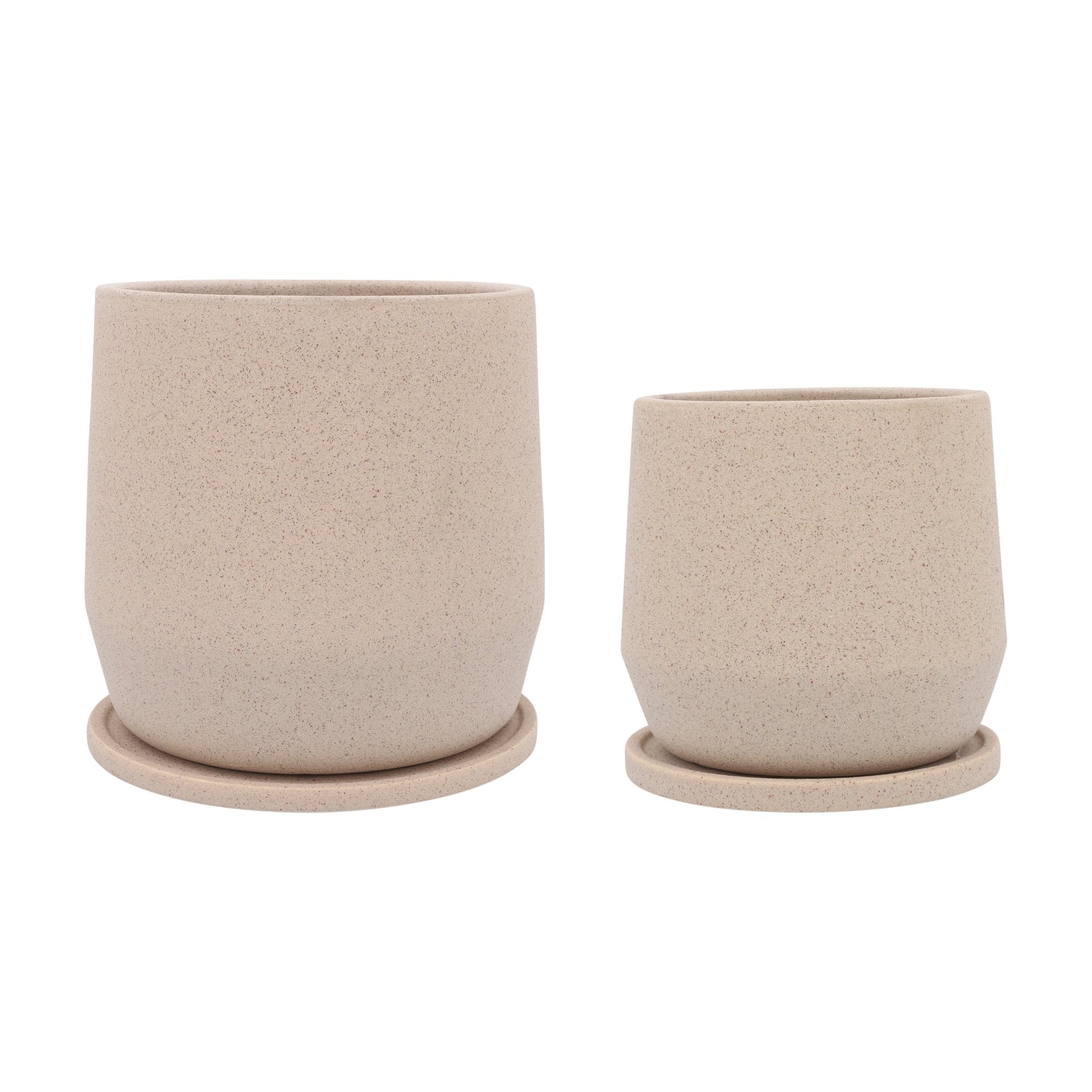 Cer, S/2 7/10"D Planters W/ Saucer, Tan Outdoor Planters| Sagebrook Home