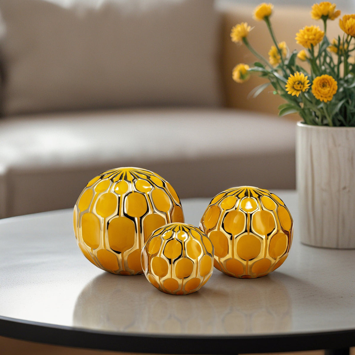 CER S/3 4/5/6" ORBS, HONEY/GOLD Table Decors| Sagebrook Home