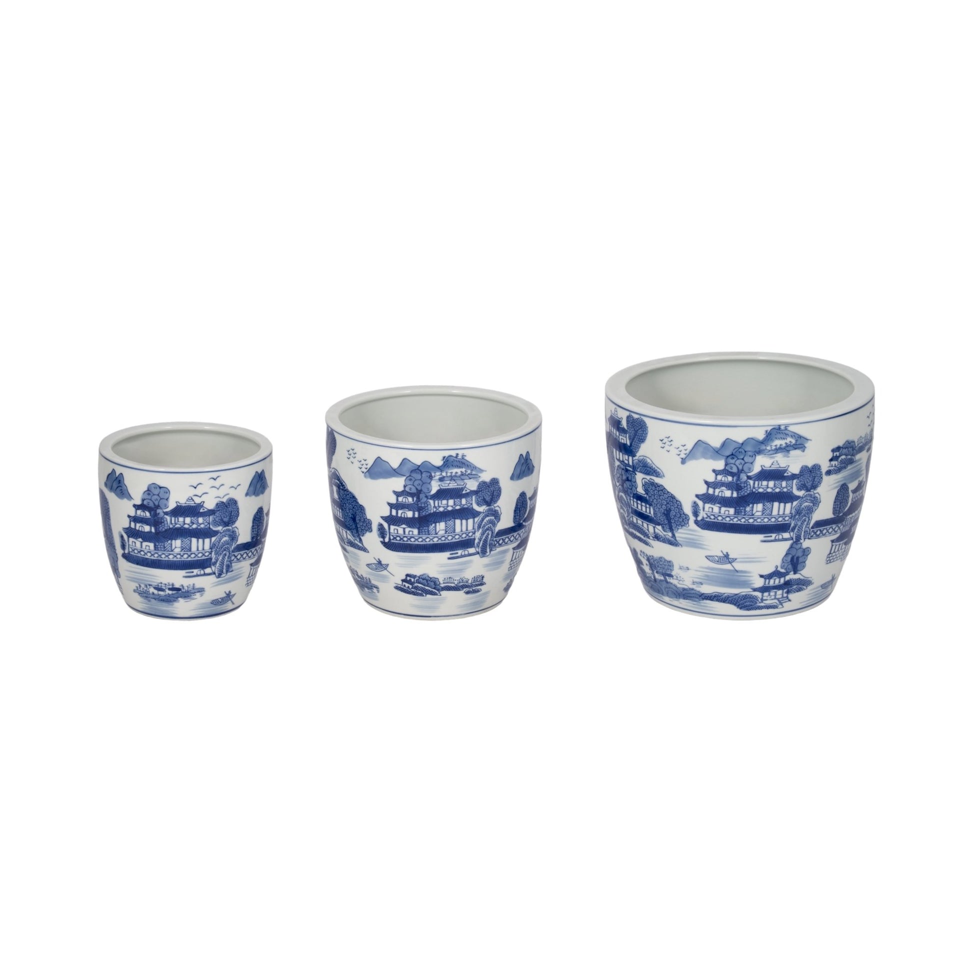 CER, S/3 6/8/10" CHINOISERIE PLANTERS, BLUE/WHITE Outdoor Planters| Sagebrook Home