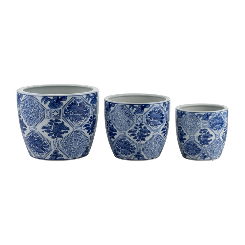 CER, S/3 6/8/10" CHINOISERIE PLANTERS, BLUE/WHITE - Al Rugaib Furniture