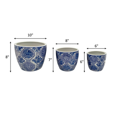 CER, S/3 6/8/10" CHINOISERIE PLANTERS, BLUE/WHITE - Al Rugaib Furniture