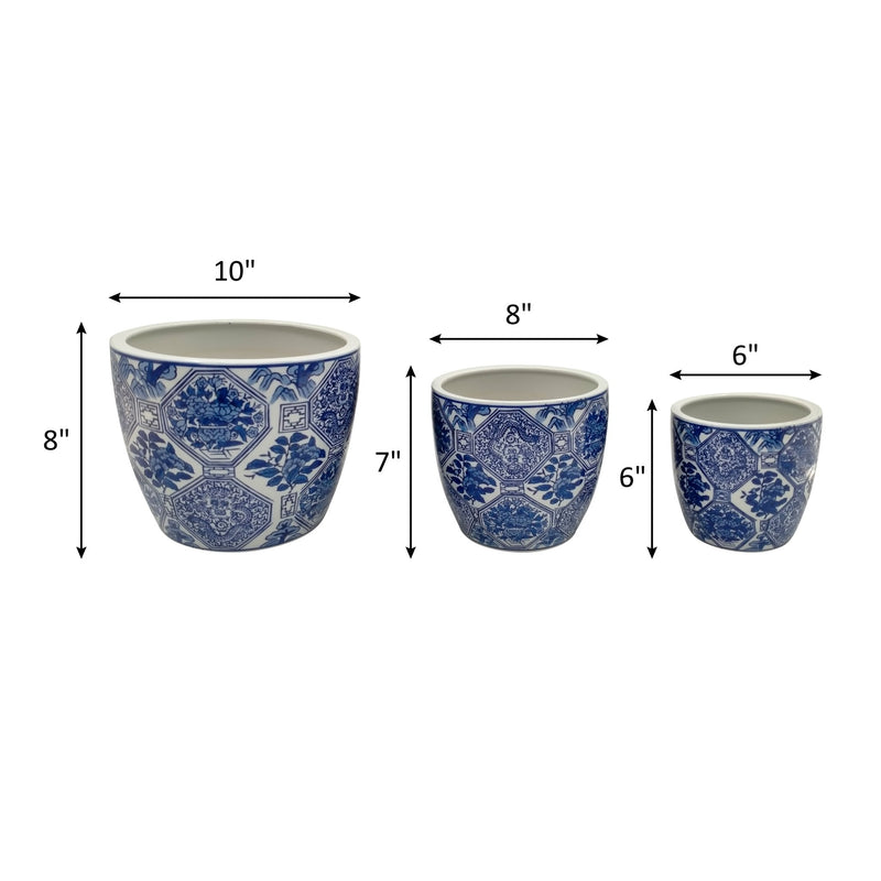CER, S/3 6/8/10" CHINOISERIE PLANTERS, BLUE/WHITE - Al Rugaib Furniture