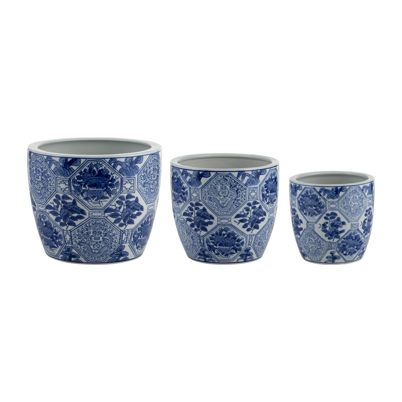 CER, S/3 6/8/10" CHINOISERIE PLANTERS, BLUE/WHITE - Al Rugaib Furniture