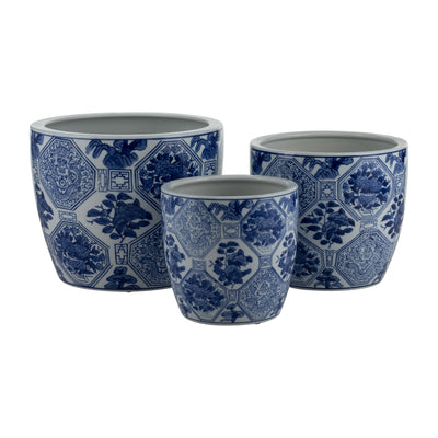 CER, S/3 6/8/10" CHINOISERIE PLANTERS, BLUE/WHITE - Al Rugaib Furniture
