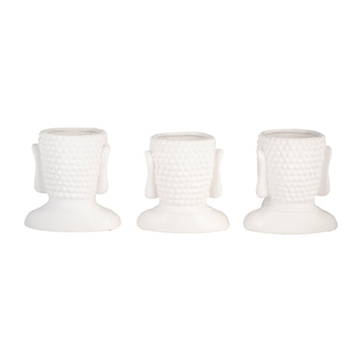 Cer, S/3 7"h Buddha Head Planters, White - Al Rugaib Furniture
