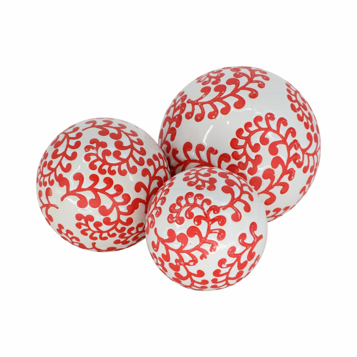 CER, S/3 FERN ORBS, 4/5/6" WHITE/RED Table Decors| Sagebrook Home
