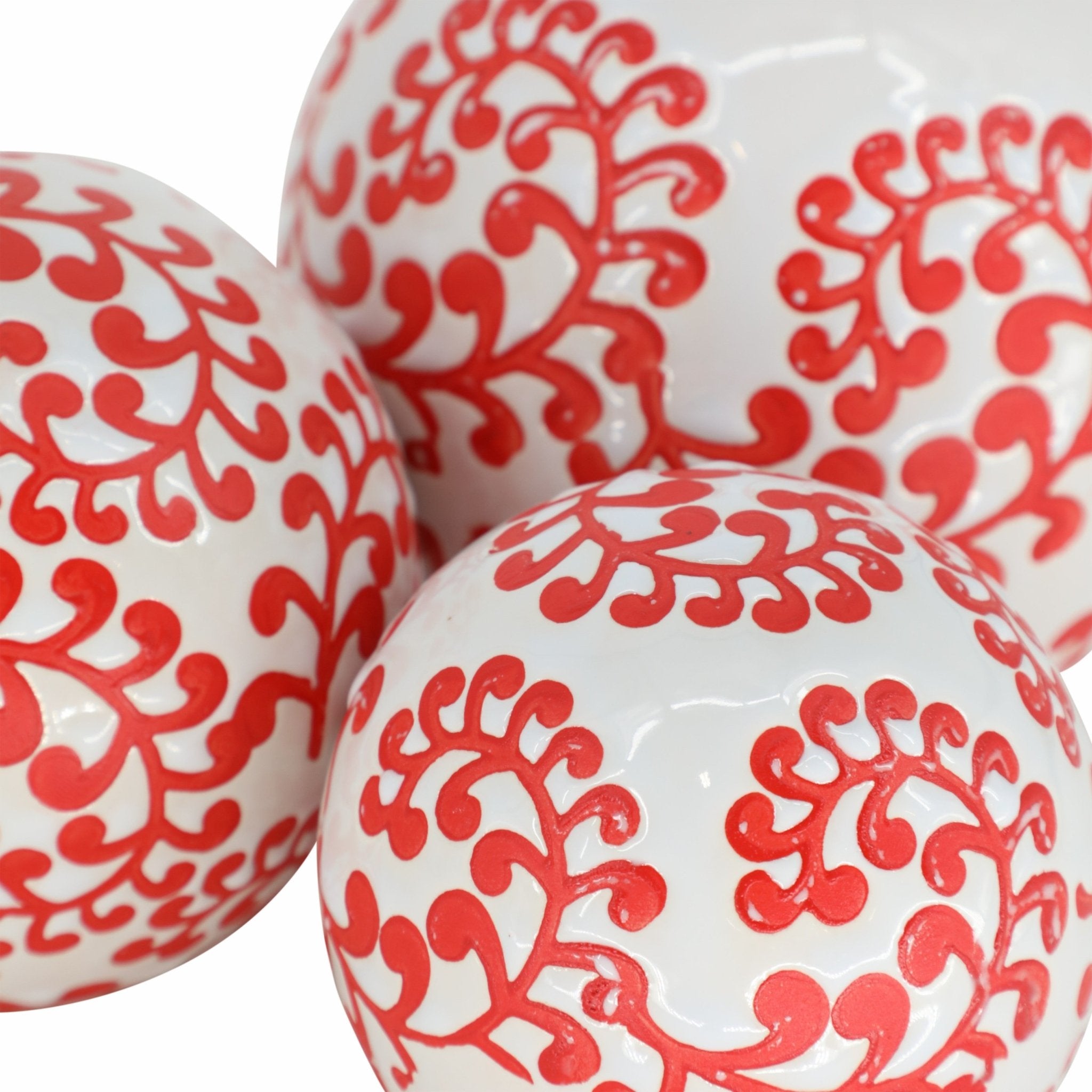 CER, S/3 FERN ORBS, 4/5/6" WHITE/RED Table Decors| Sagebrook Home