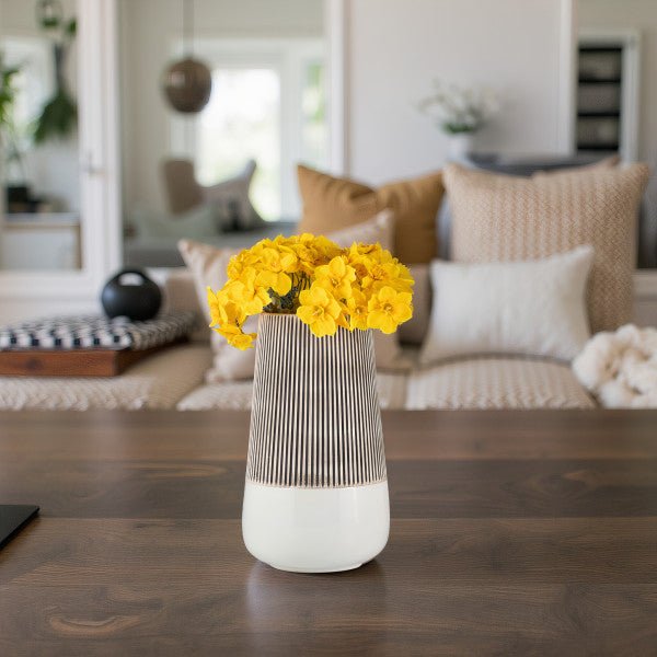 CER,10"H RIDGED VASE, IVORY Vases and Jars| Sagebrook Home