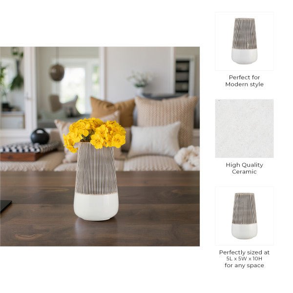CER,10"H RIDGED VASE, IVORY Vases and Jars| Sagebrook Home