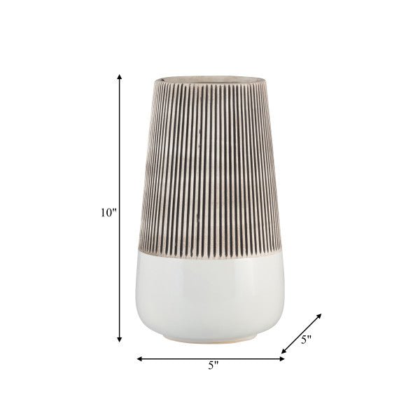 CER,10"H RIDGED VASE, IVORY Vases and Jars| Sagebrook Home