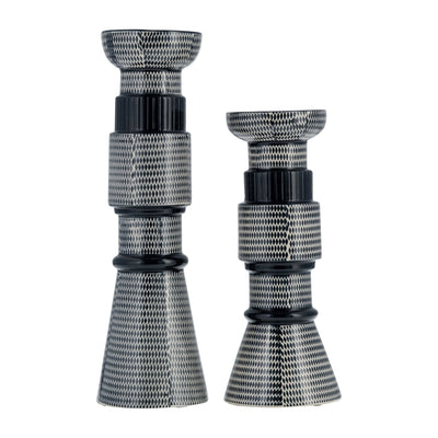 CER,12"DOTTED PILLAR CANDLE HOLDER,NVY BLUE/COTTON - Al Rugaib Furniture