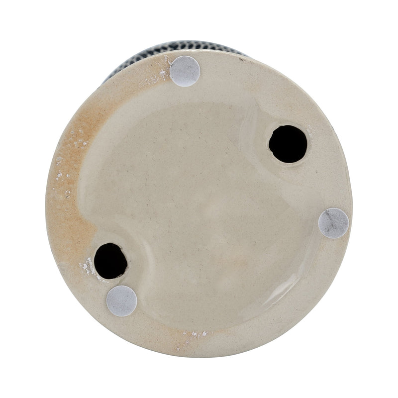 CER,12"DOTTED PILLAR CANDLE HOLDER,NVY BLUE/COTTON - Al Rugaib Furniture