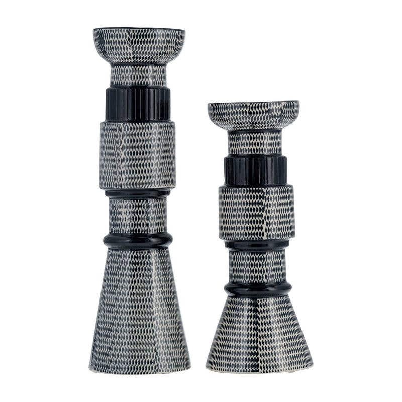 CER,12"DOTTED PILLAR CANDLE HOLDER,NVY BLUE/COTTON - Al Rugaib Furniture