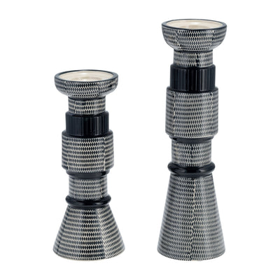 CER,12"DOTTED PILLAR CANDLE HOLDER,NVY BLUE/COTTON - Al Rugaib Furniture