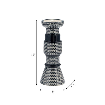 CER,12"DOTTED PILLAR CANDLE HOLDER,NVY BLUE/COTTON - Al Rugaib Furniture