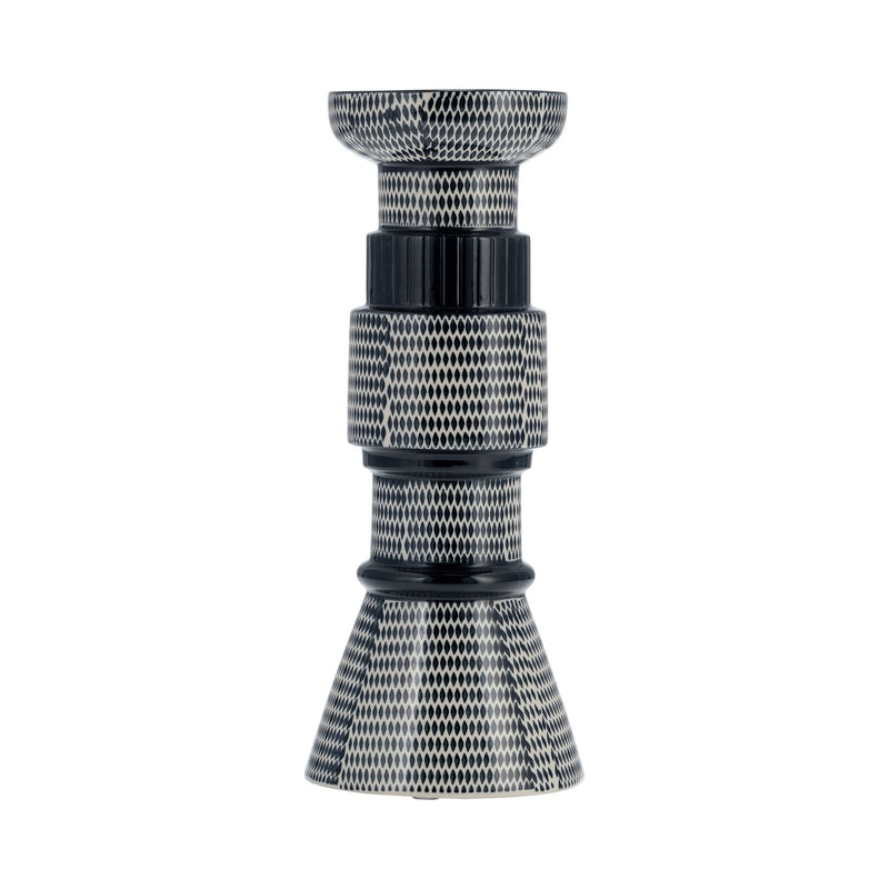 CER,12"DOTTED PILLAR CANDLE HOLDER,NVY BLUE/COTTON - Al Rugaib Furniture