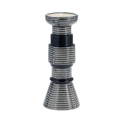 CER,12"DOTTED PILLAR CANDLE HOLDER,NVY BLUE/COTTON - Al Rugaib Furniture