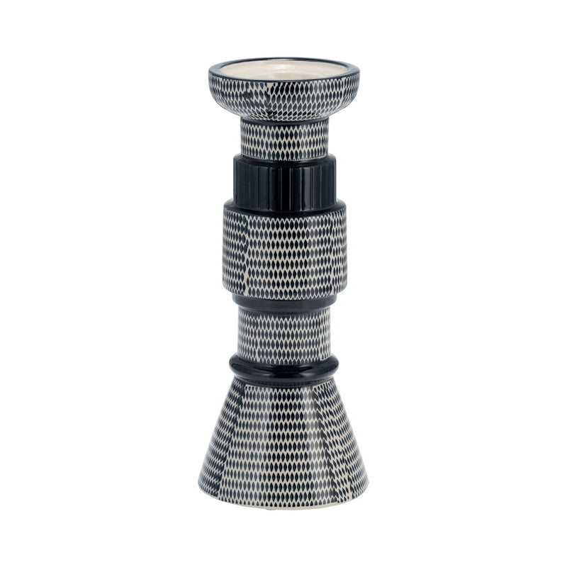 CER,12"DOTTED PILLAR CANDLE HOLDER,NVY BLUE/COTTON - Al Rugaib Furniture