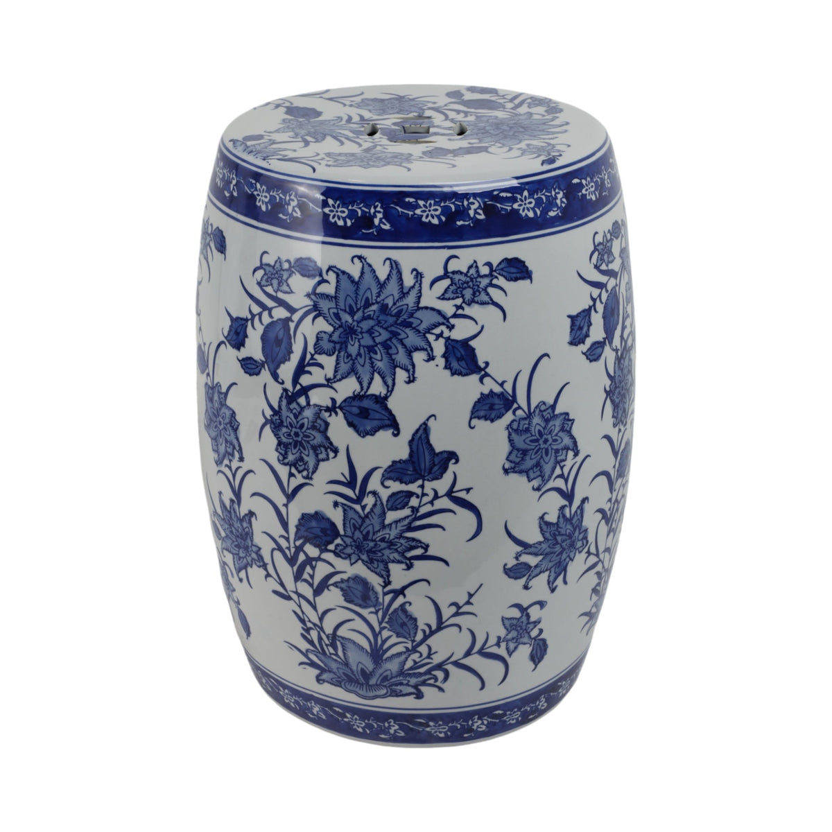 Cer,18" Pinwheel Flower Chinoiserie Stool,blu/wht Stools| Sagebrook Home