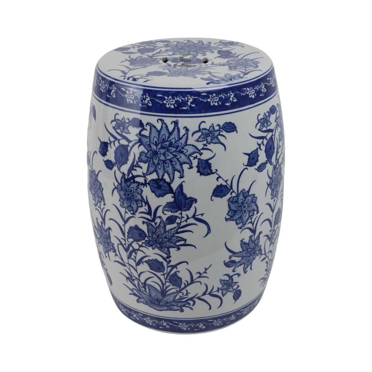 Cer,18" Pinwheel Flower Chinoiserie Stool,blu/wht Stools| Sagebrook Home