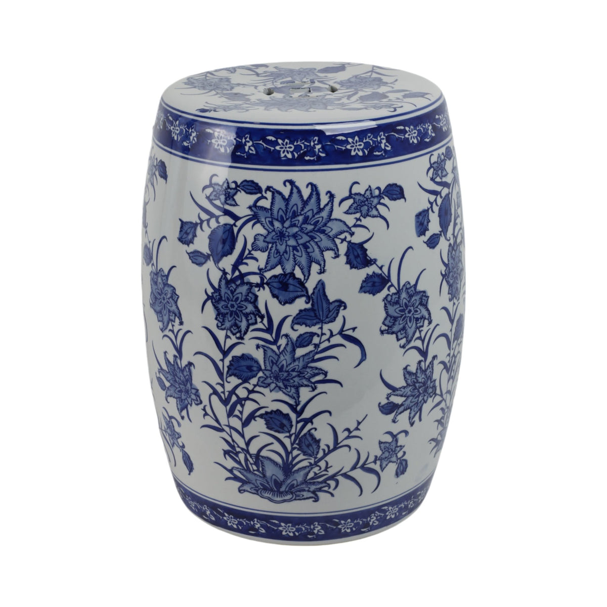 Cer,18" Pinwheel Flower Chinoiserie Stool,blu/wht Stools| Sagebrook Home