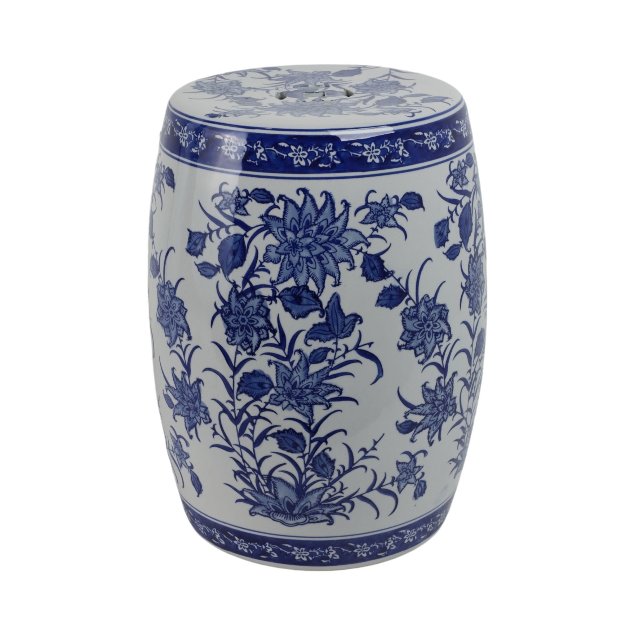 Cer,18" Pinwheel Flower Chinoiserie Stool,blu/wht Stools| Sagebrook Home