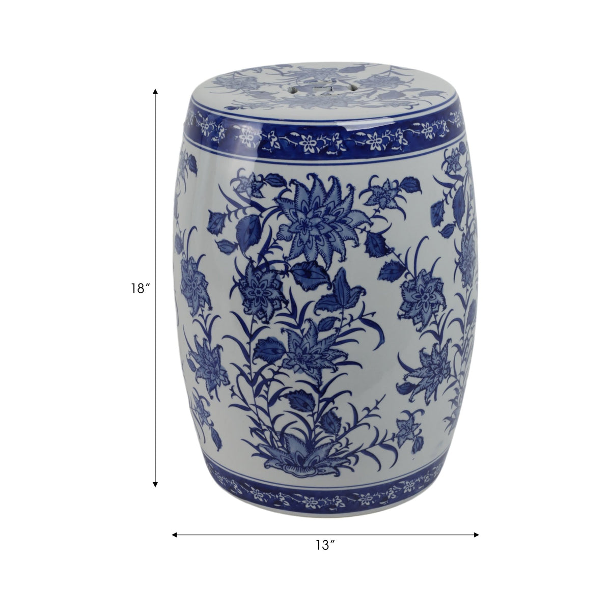 Cer,18" Pinwheel Flower Chinoiserie Stool,blu/wht Stools| Sagebrook Home