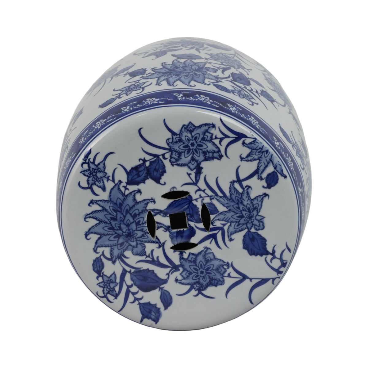Cer,18" Pinwheel Flower Chinoiserie Stool,blu/wht Stools| Sagebrook Home