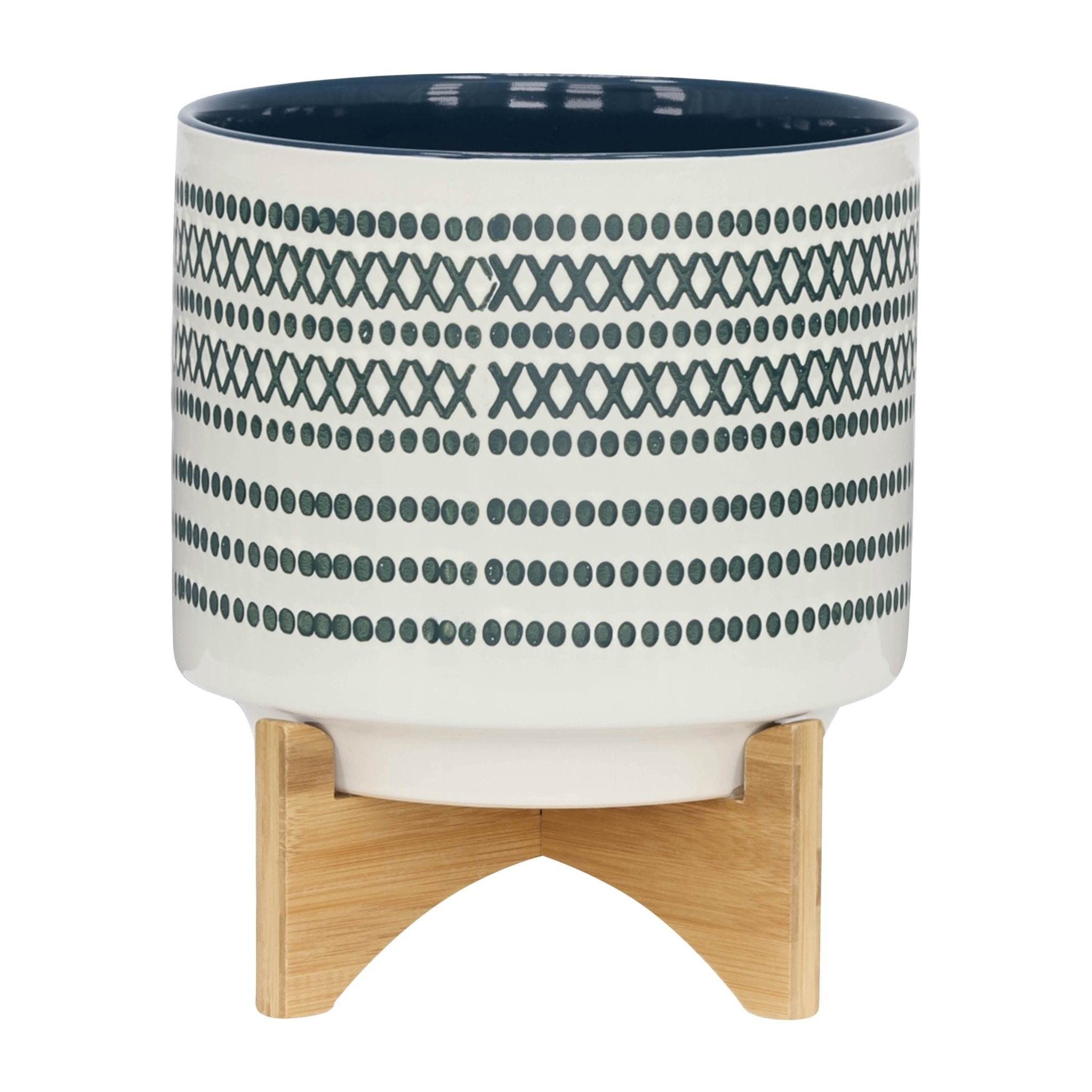 CERAMIC 10" PLANTER ON STANDW/ DOTS, BLUE Outdoor Planters| Sagebrook Home