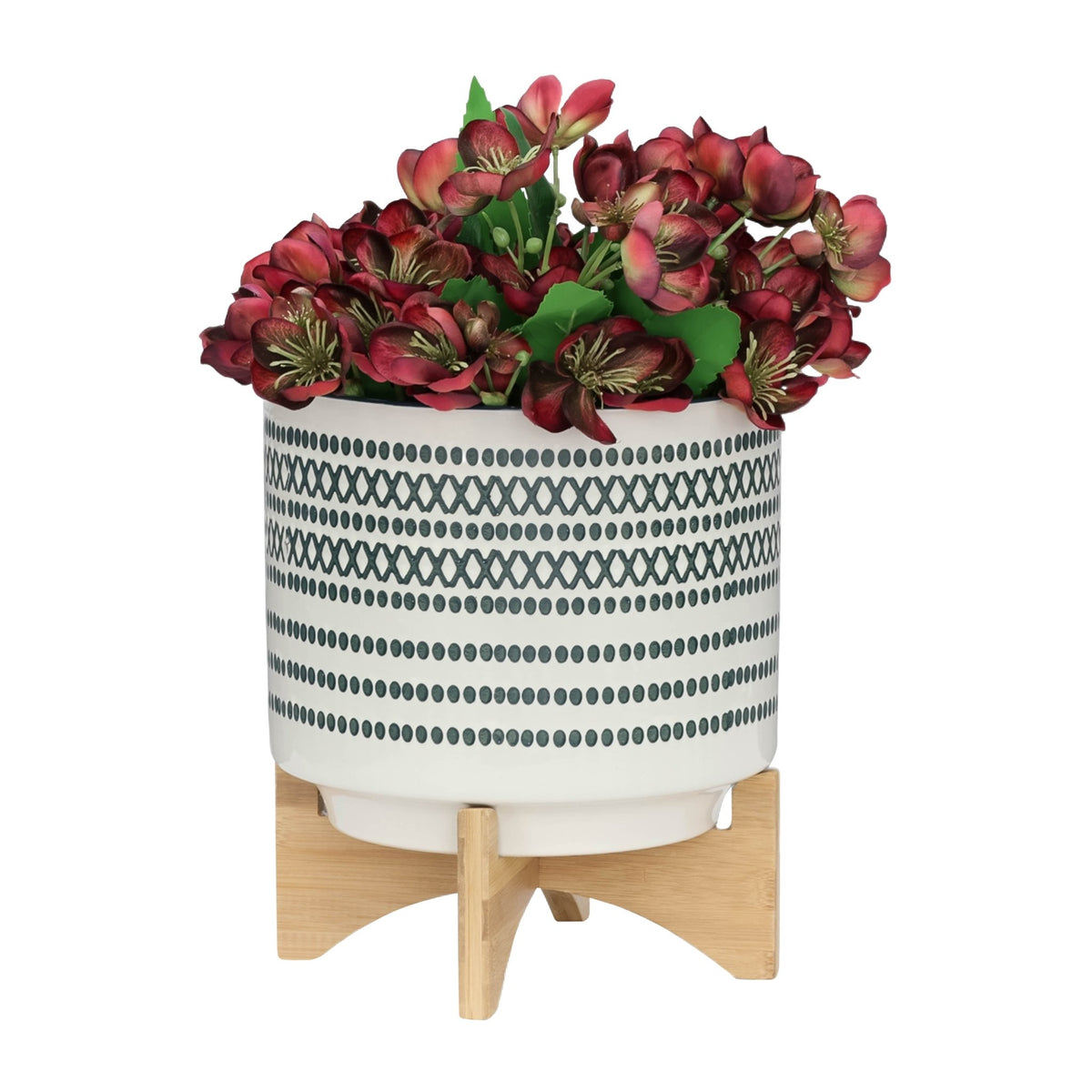 CERAMIC 10" PLANTER ON STANDW/ DOTS, BLUE Outdoor Planters| Sagebrook Home
