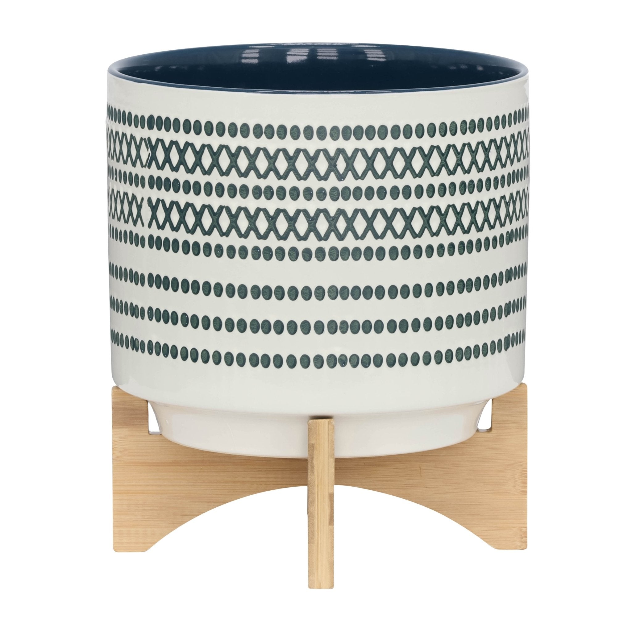 CERAMIC 10" PLANTER ON STANDW/ DOTS, BLUE Outdoor Planters| Sagebrook Home