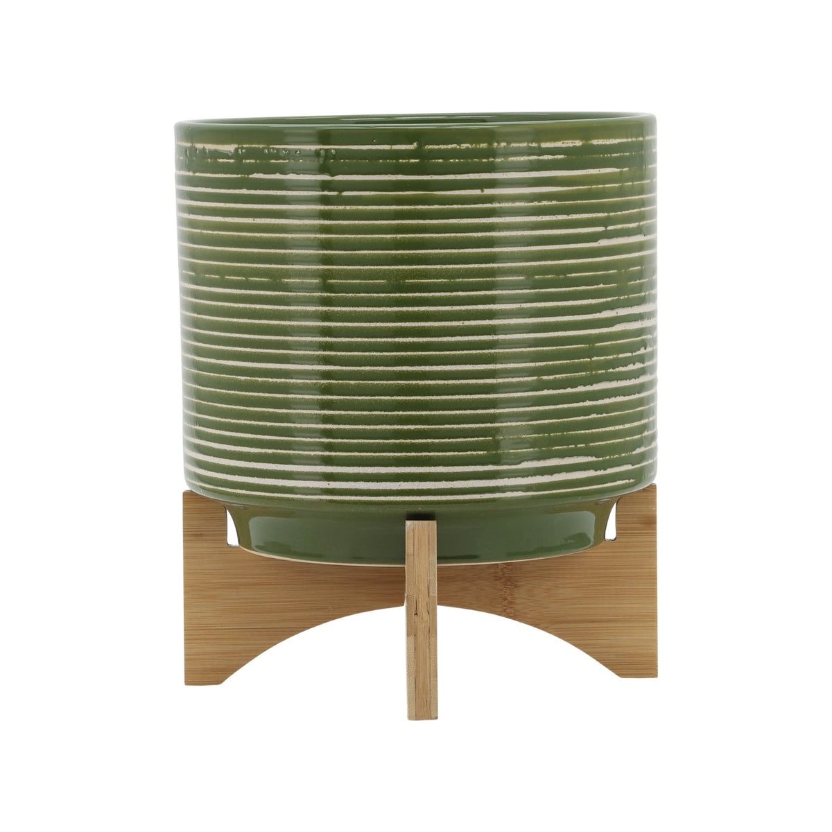 CERAMIC 10" PLANTER ON WOODEN STAND, OLIVE Outdoor Planters| Sagebrook Home