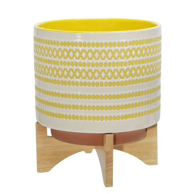 CERAMIC 11" PLANTER ON STAND W/ DOTS, YELLOW - Al Rugaib Furniture