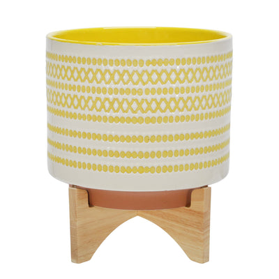 CERAMIC 11" PLANTER ON STAND W/ DOTS, YELLOW - Al Rugaib Furniture