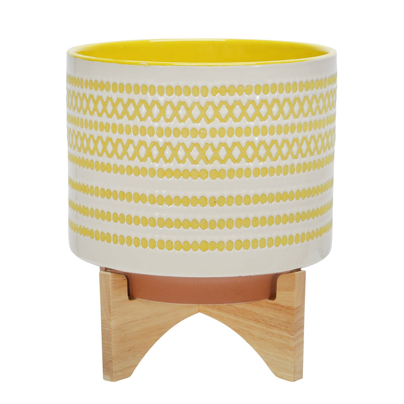 CERAMIC 11" PLANTER ON STAND W/ DOTS, YELLOW - Al Rugaib Furniture