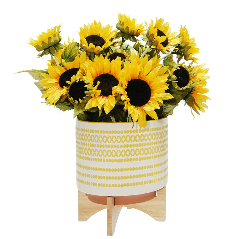 CERAMIC 11" PLANTER ON STAND W/ DOTS, YELLOW - Al Rugaib Furniture
